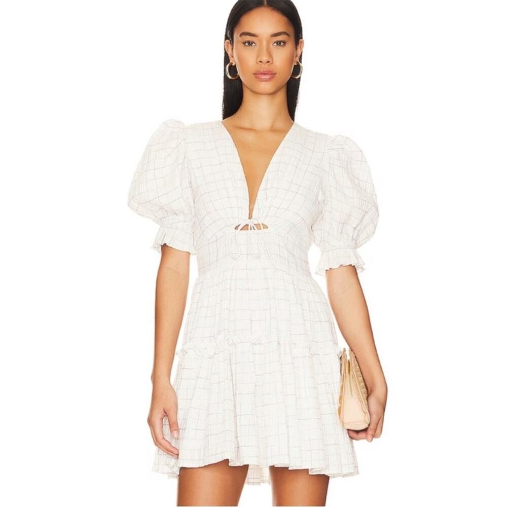 Cleobella Della Puff Sleeve Cotton Rainbow Check Print Mini Dress M